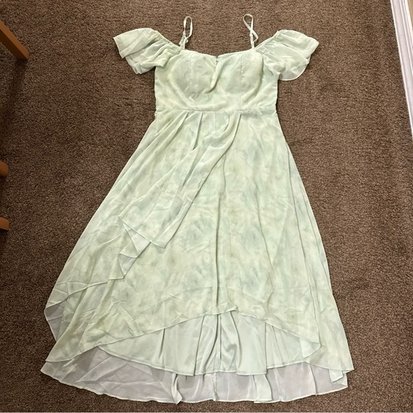 Ever Pretty Forest Fairy Chiffon Midi Dress Size 10 Light Green Flowy - Picture 3 of 8